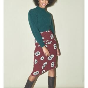 ROUJE PARIS Scarlet Floral Skirt Burgendy Womens Midi Size 34 US 2